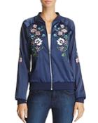 Aqua Floral Embroidered Bomber Jacket - 100% Exclusive
