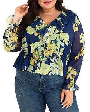 Maree Pour Toi Plus Ruffled V Neck Blouse