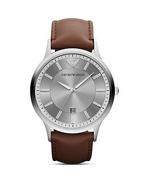 Emporio Armani Three Hand Brown Leather Watch, 43 Mm