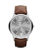 Emporio Armani Three Hand Brown Leather Watch, 43 Mm
