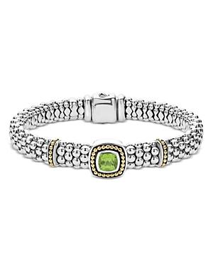 Lagos 18k Yellow Gold & Sterling Silver Caviar Color Peridot Frame Bead Link Bracelet