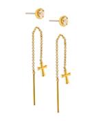 Nadri Golden Cubic Zirconia Stud & Cross Threader Earrings, Set Of 2