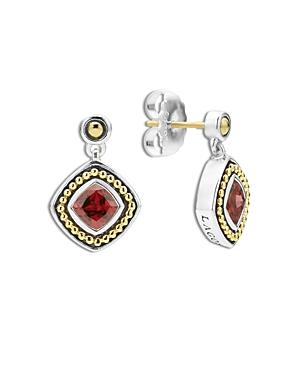 Lagos 18k Yellow Gold & Sterling Silver Caviar Color Rhodolite Garnet Drop Earrings