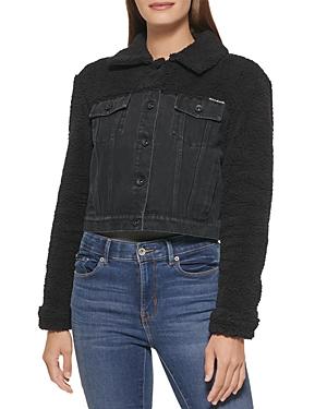 Dkny Mixed Media Teddy Denim Jacket