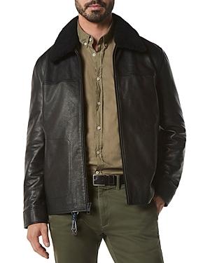 Andrew Marc Truxton Leather Removable Shearling Trim Jacket