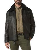 Andrew Marc Truxton Leather Removable Shearling Trim Jacket