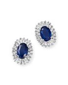 Sapphire Oval And Diamond Stud Earrings In 14k White Gold
