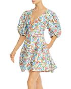 Amur Avian Puff-sleeve Floral Fit And Flare Dress