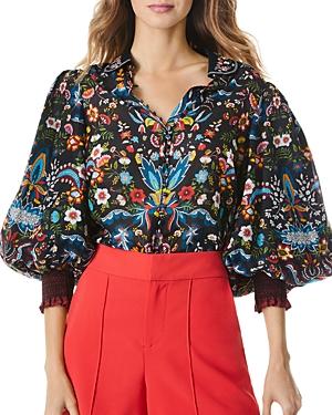 Alice And Olivia Embroidered Floral Puff Sleeve Top