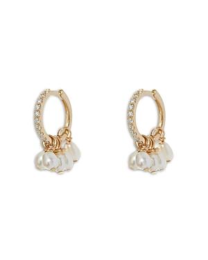 Apres Jewelry 14k Yellow Gold White Topaz & Freshwater Pearl Cluster Huggie Hoop Earrings