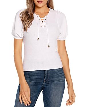 Belldini Lace Up Puff Sleeve Sweater