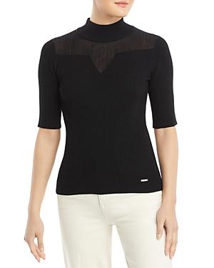 T Tahari Sheer Yoke Ribbed Sweater