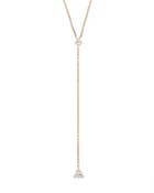 Mateo 14k Yellow Gold Mini Diamond Triangle Lariat Necklace With Cultured Freshwater Pearl, 18