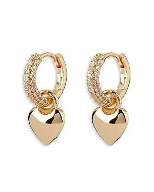 Luv Aj Puffy Heart Charm Pave Hoop Earrings