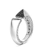 John Hardy Sterling Silver Classic Chain Tiga Ring With Black Sapphire & Black Spinel