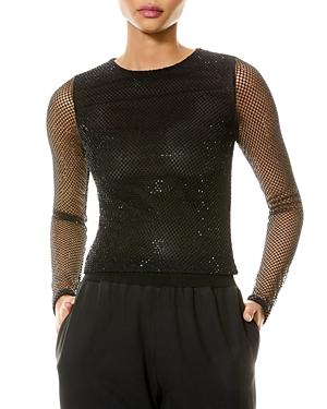 Alice And Olivia Delaina Rhinestone Mesh Top