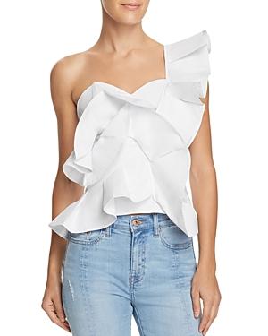 Alpha And Omega One-shoulder Ruffled Cropped Top