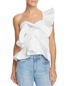 Alpha And Omega One-shoulder Ruffled Cropped Top