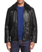 Andrew Marc Anchorage Shearling Collar Lambskin Leather Aviator Jacket