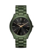 Michael Kors Slim Runway Green Link Bracelet Watch, 45mm