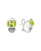 Lagos Sterling Silver & 18k Gold Caviar Color Stud Huggie Drop Earrings With Green Quartz