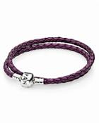 Pandora Bracelet - Purple Leather Double Wrap With Sterling Silver Clasp, Moments Collection