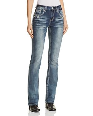 Grace In La Multicolor Feather Embroidered Jeans In Medium Blue - Compare At $79