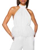Ramy Brook Danni Mock Neck Faux Feather Top