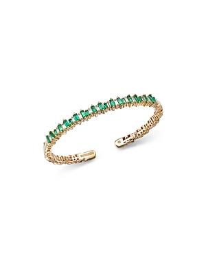 Suzanne Kalan 18k Yellow Gold Fireworks Emerald & Diamond Baguette Cuff Bangle Bracelet