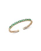 Suzanne Kalan 18k Yellow Gold Fireworks Emerald & Diamond Baguette Cuff Bangle Bracelet