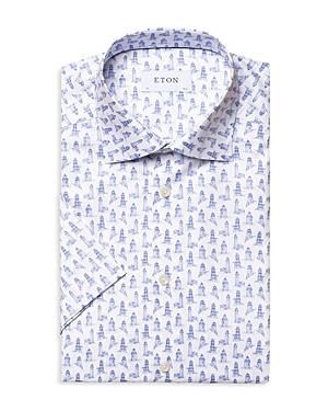 Eton Cotton Lighthouse Print Contemporary Fit Short Sleeve Dress Shirt