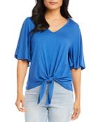 Karen Kane Petites Flutter Sleeve Tie Front Top