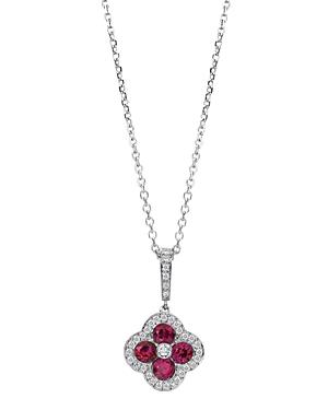 Gumuchian 18k White Gold Fleur Diamond & Ruby Pendant Necklace, 18