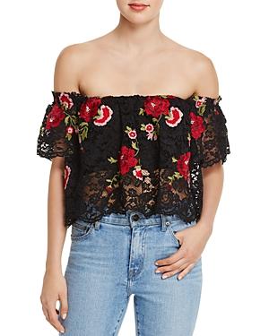 Olivaceous Embroidered Lace Off-the-shoulder Top