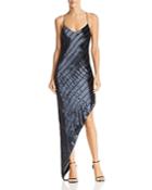 Michelle Mason Asymmetric Velvet-stripe Gown
