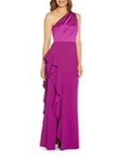 Adrianna Papell One Shoulder Satin Ruffled Gown