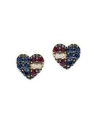 Bloomingdale's Blue Sapphire, Ruby & Diamond Heart Stud Earrings In 14k Yellow Gold - 100% Exclusive