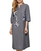 Misook Cotton Embroidered Caftan Dress