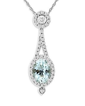Bloomingdale's Oval Aquamarine & Diamond Art-deco Necklace In 14k White Gold, 18 - 100% Exclusive