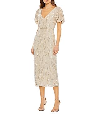 Mac Duggal Embellished Flutter Sleeve Midi Dress