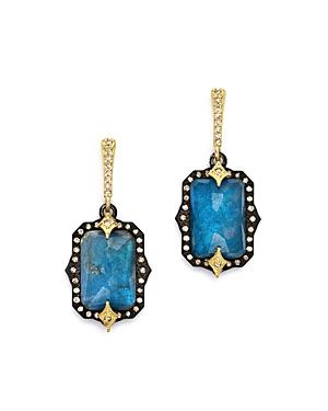 Armenta 18k Yellow Gold & Blackened Sterling Silver Emerald-cut Labradorite Triplet & Champagne Diamond Drop Earrings