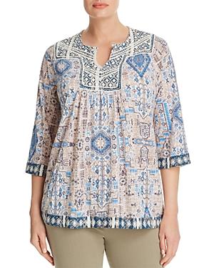 Lucky Brand Plus Tapestry Print Peasant Blouse