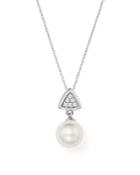 Bloomingdale's Cultured Freshwater Pearl & Pave Diamond Pendant Necklace In 14k White Gold, 18 - 100% Exclusive