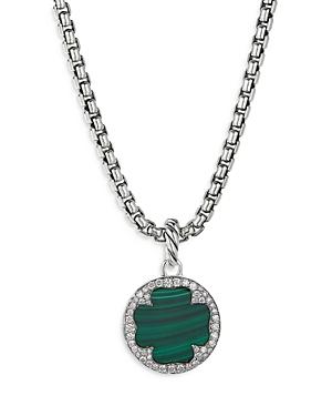David Yurman Sterling Silver Dy Elements Clover Disc Pendant With Malachite & Diamonds