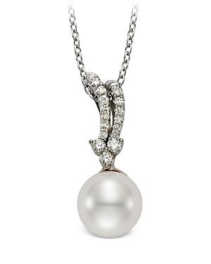Mastoloni 18k White Gold Cultured Freshwater Pearl & Diamond Link Pendant Necklace, 18