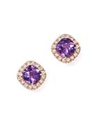 Amethyst Cushion Cut And Diamond Stud Earrings In 14k Rose Gold - 100% Exclusive