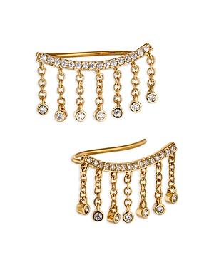 Nadri Small Fortune Pave & Chain Fringe Climber Earrings In 18k Gold Plated