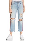 Mother Trasher Side-stripe Distressed Boyfriend Jeans In Hanging By A Thread