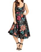 City Chic Floral Print Belted Dress