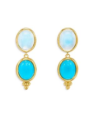 Temple St. Clair 18k Yellow Gold Royal Blue Moonstone & Turquoise Double Drop Earrings